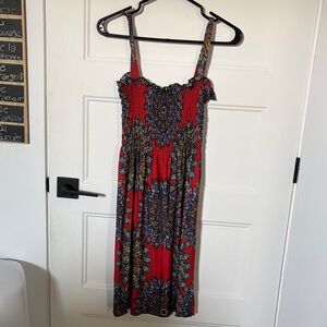 Red Floral Smocked Dress